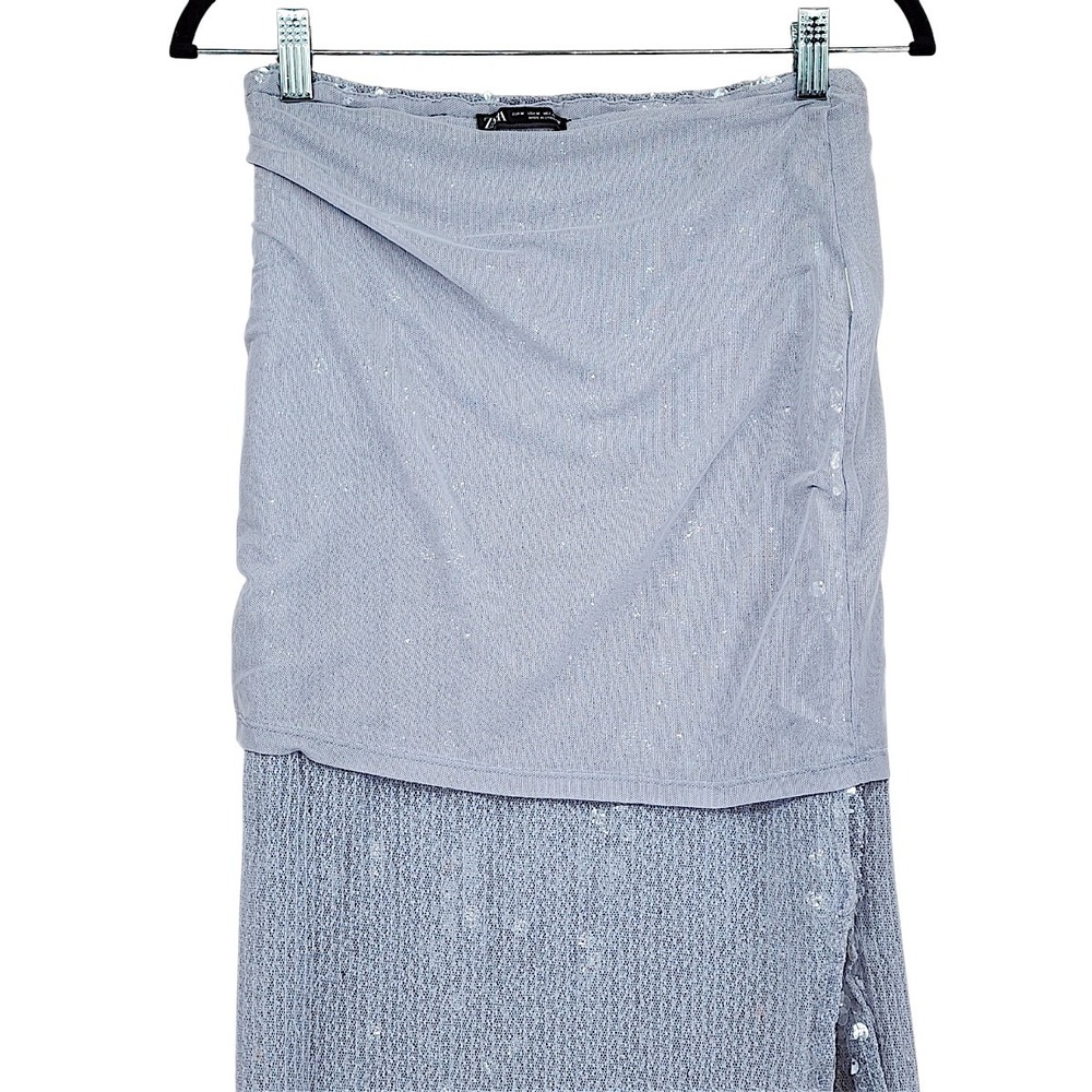 Zara Sequin Midi Skirt M Silver Sparkle Cocktail Party Disco Costume NYE Holiday - Picture 3 of 12
